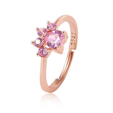 Pinky Paw Teeny Zircon Ring Rings KittyNook Adjustable Rose Gold